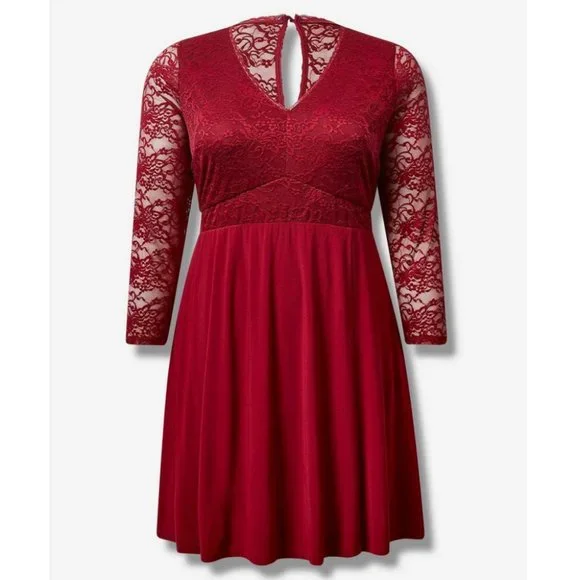 torrid | Dresses | New Torrid 2 At The Knee Studio Knit Lace Sleeve Fit N Flare  Dress 2x 8 | Poshmark